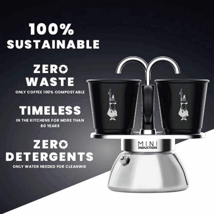 Bialetti Mini Express Induction (2 Cup) with Cups - Black / Silver