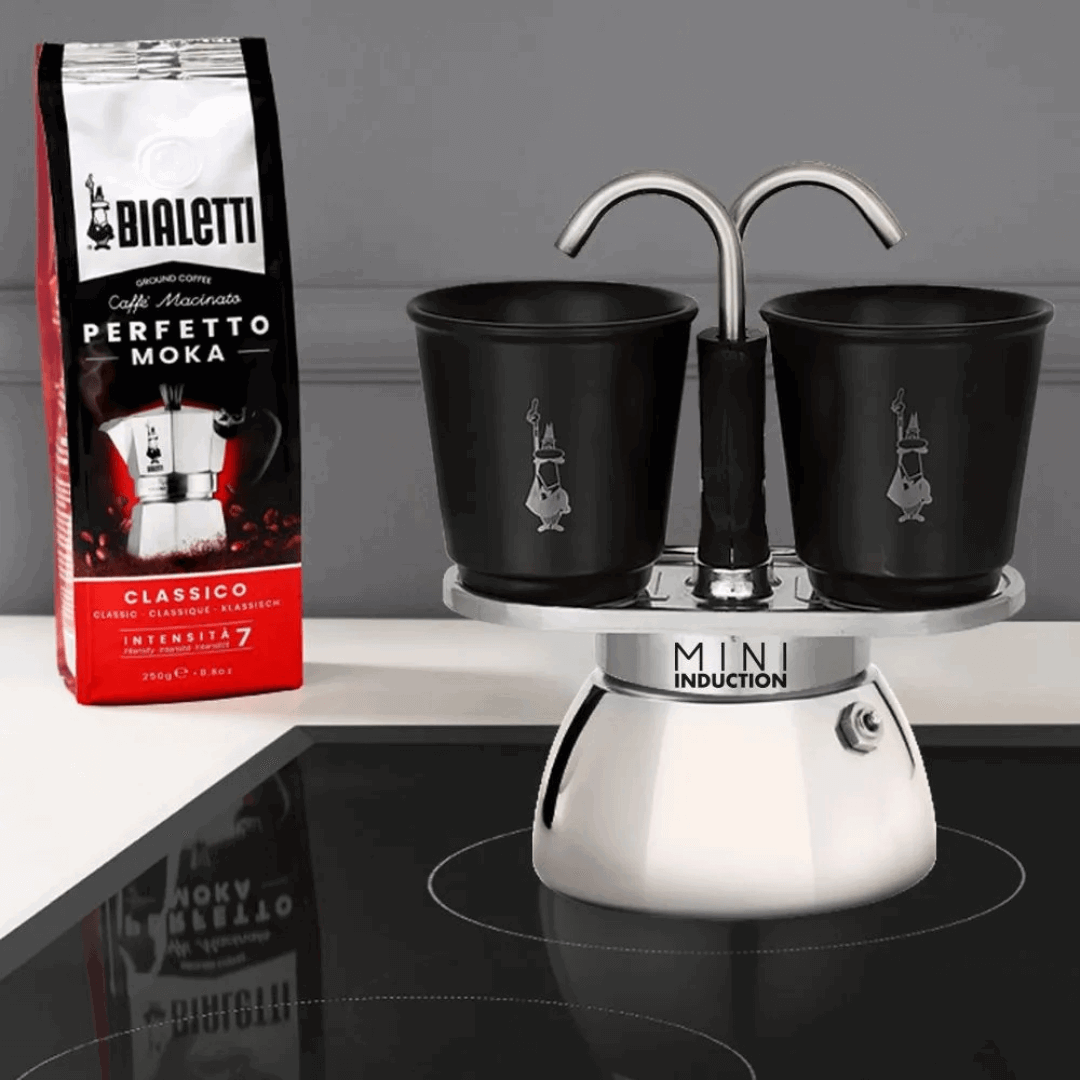 Bialetti Mini Express Induction (2 Cup) with Cups - Black / Silver