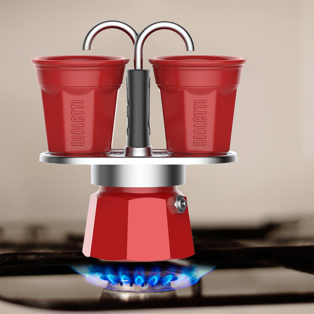 Bialetti mini express 2 cup coffee maker on the gas hob