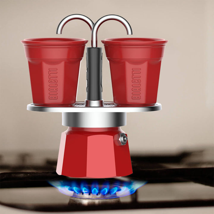 Bialetti mini express 2 cup coffee maker on the gas hob