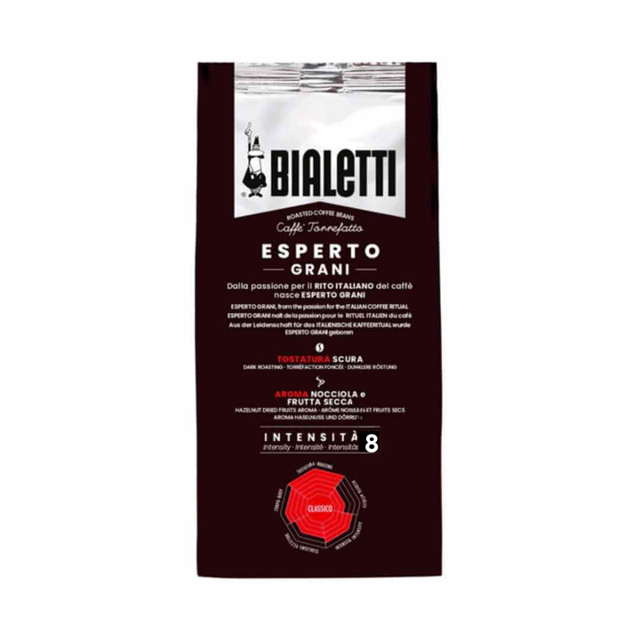 Back of Bialetti Whole Bean Coffee Packagaing