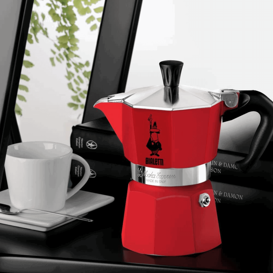 Bialetti Moka Express Red/Black Stovetop Coffee Maker Brew Italia