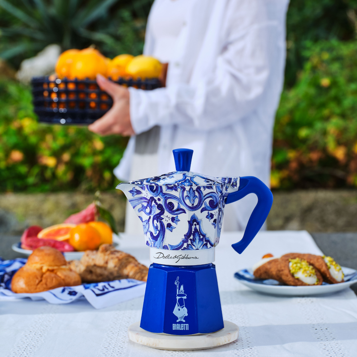 Bialetti X Dolce&Gabbana Blue Mediterranean Gift Set (3 cup Moka and Stirrer set)