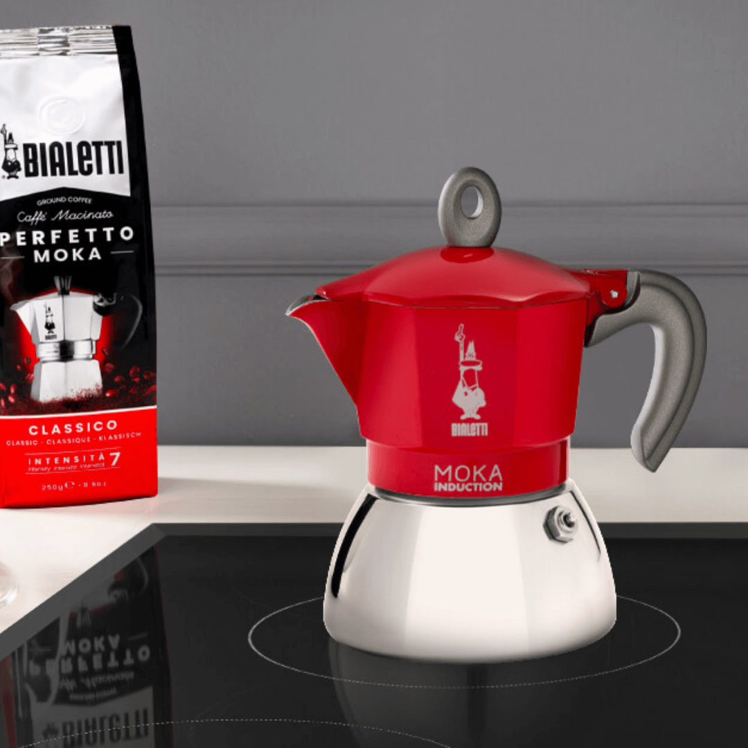 Moka Induction Stovetop Coffee Maker | Red or Black | Brew Italia